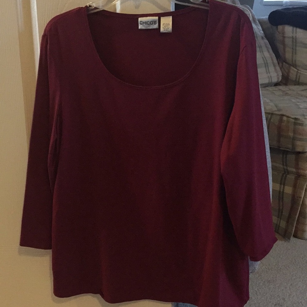 Chico’s burgundy shirt